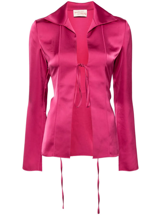 Satin-Finish Tie-Fastening Blouse