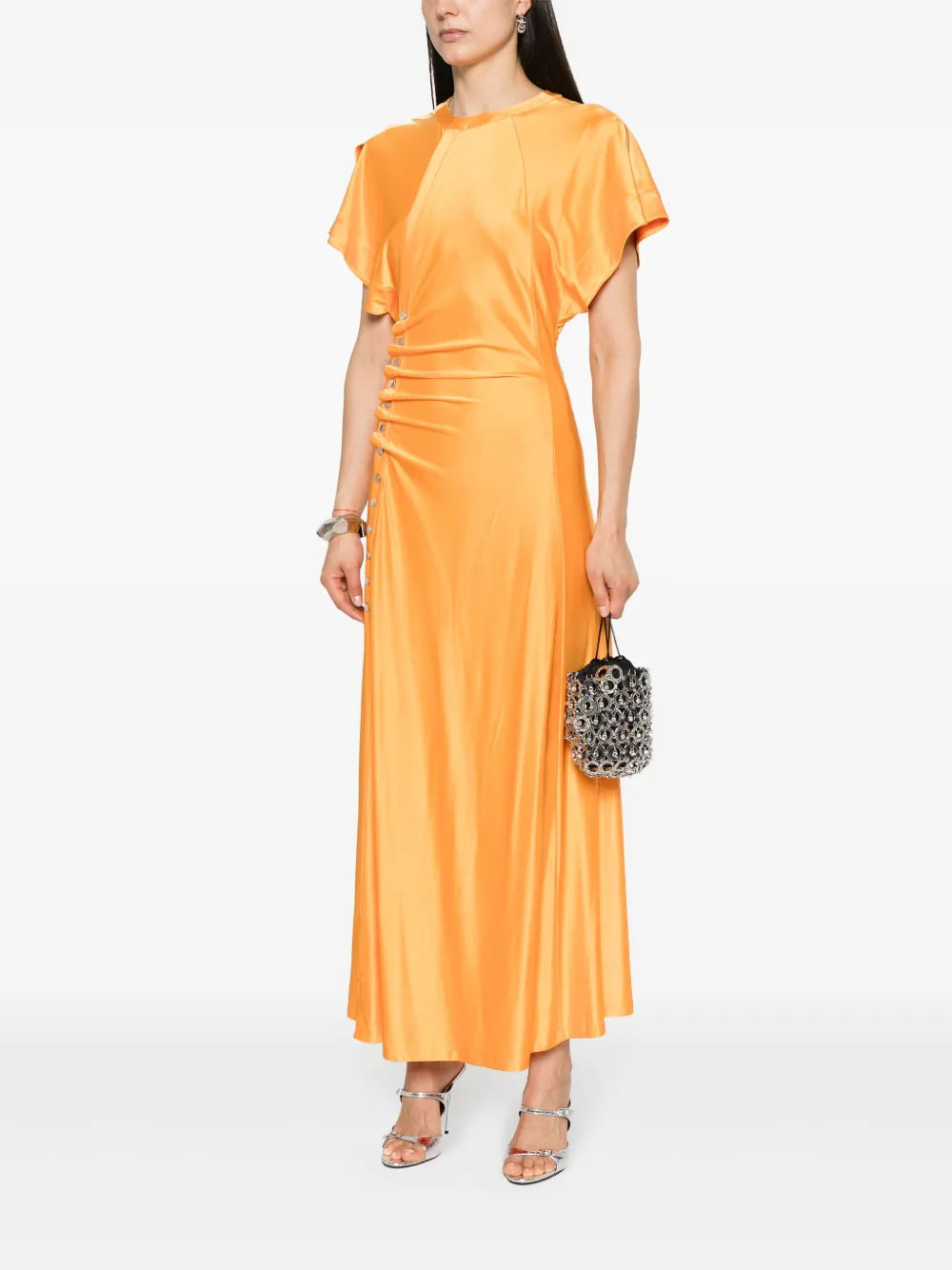 Gathered Short-Sleeved Maxi Dress
