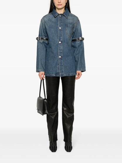 Belted-Sleeves Denim Shirt
