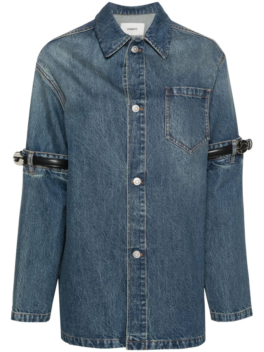 Belted-Sleeves Denim Shirt