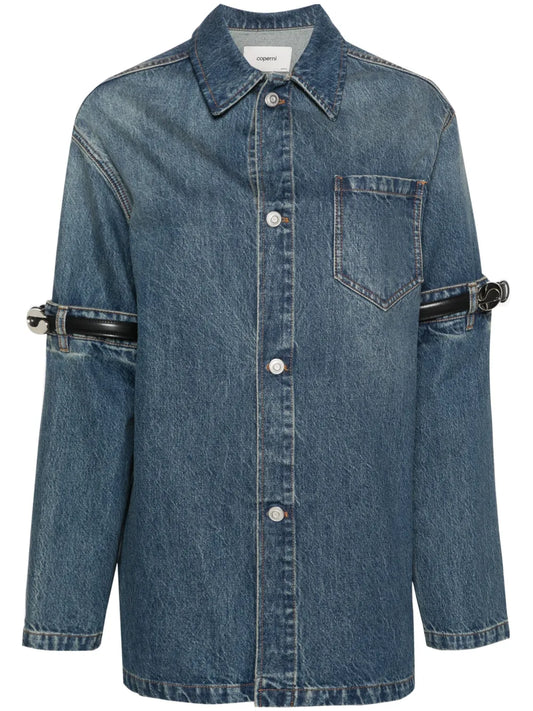 Belted-Sleeves Denim Shirt