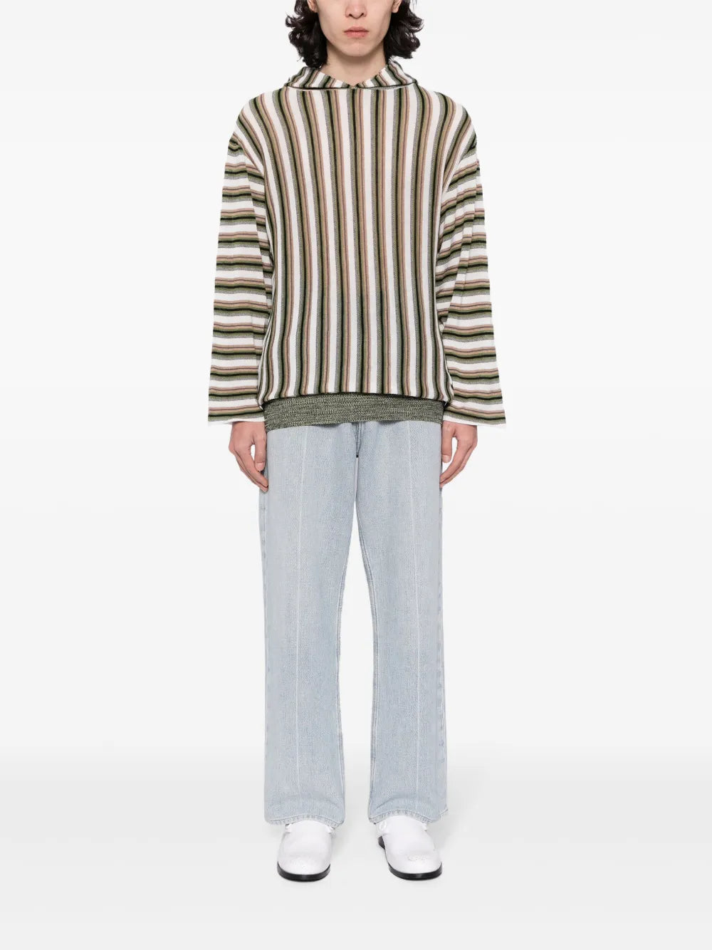 Striped Linen-Blend Hoodie