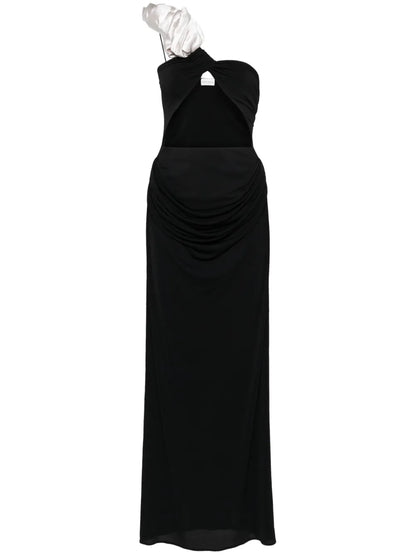 Floral Appliqué One-Shoulder Dress