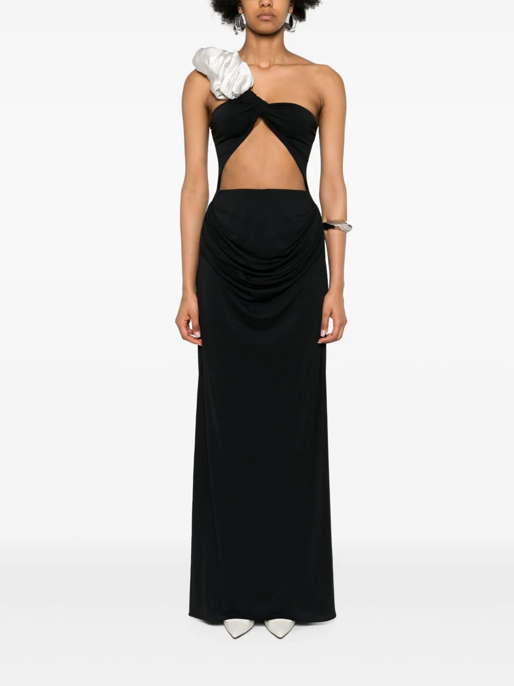 Floral Appliqué One-Shoulder Dress