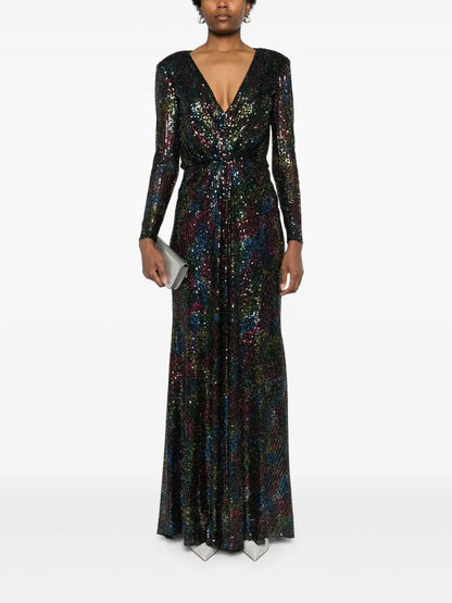 Sequinned Long-Sleeve Gown