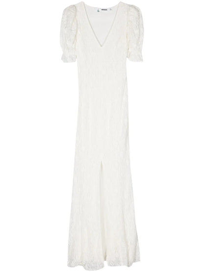 Puffy-Sleeve Lace Maxi Dress