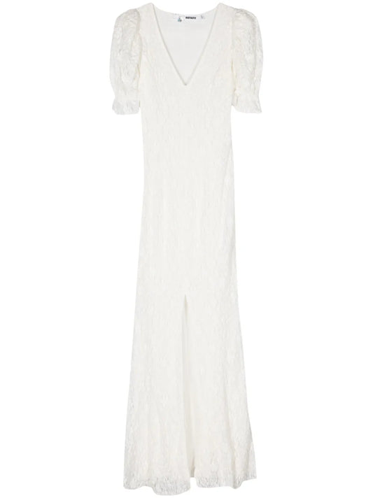 Puffy-Sleeve Lace Maxi Dress