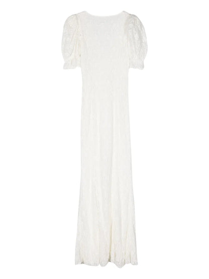 Puffy-Sleeve Lace Maxi Dress