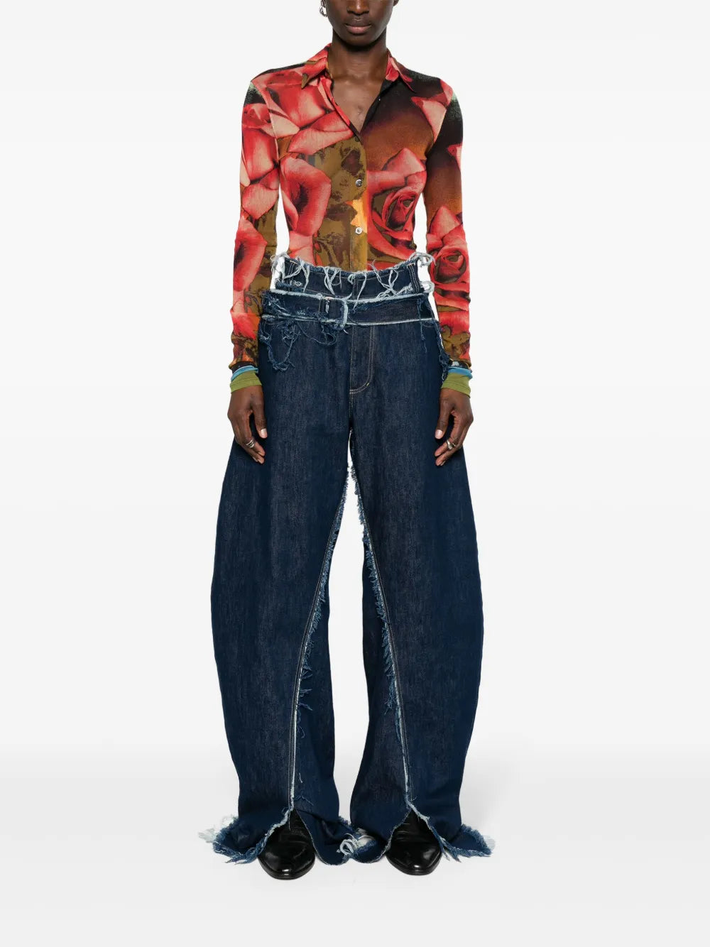 Rose-Print Mesh Shirt