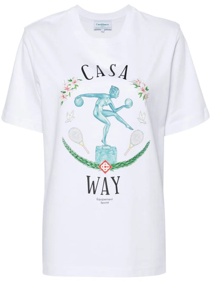 Statue En Marbre-Print Cotton T-Shirt
