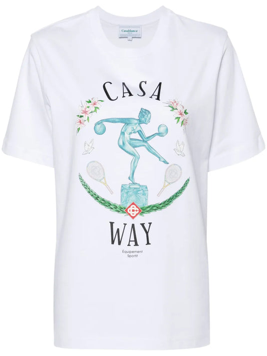 Statue En Marbre-Print Cotton T-Shirt