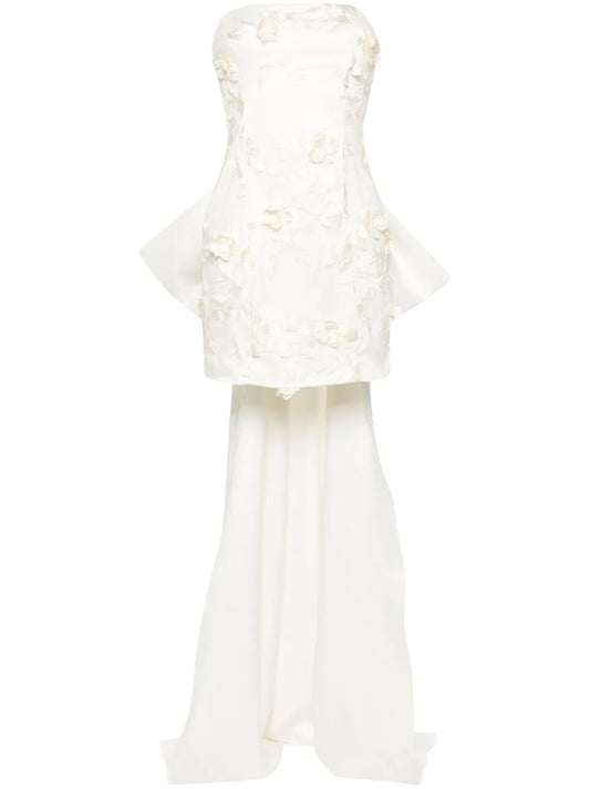 Floral-Appliqué Tulle Minidress