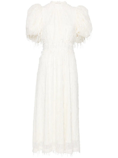 Puff-Sleeve Sequined Midi Dress
