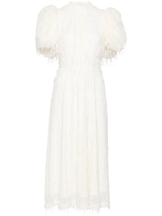 Puff-Sleeve Sequined Midi Dress