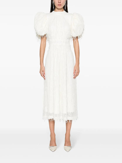 Puff-Sleeve Sequined Midi Dress