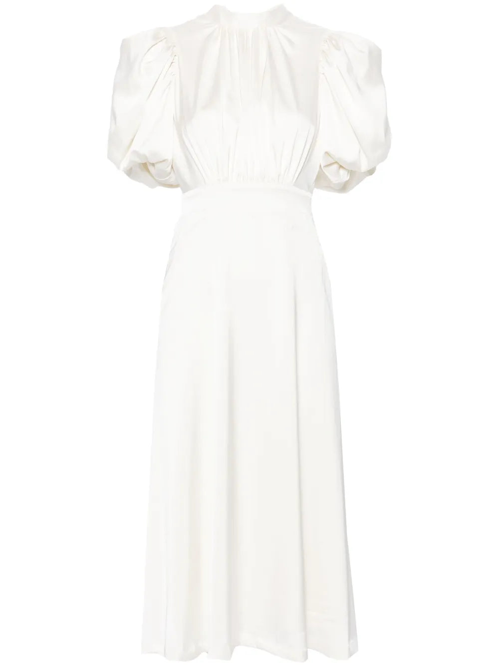 Puff-Sleeve Satin Midi Dress