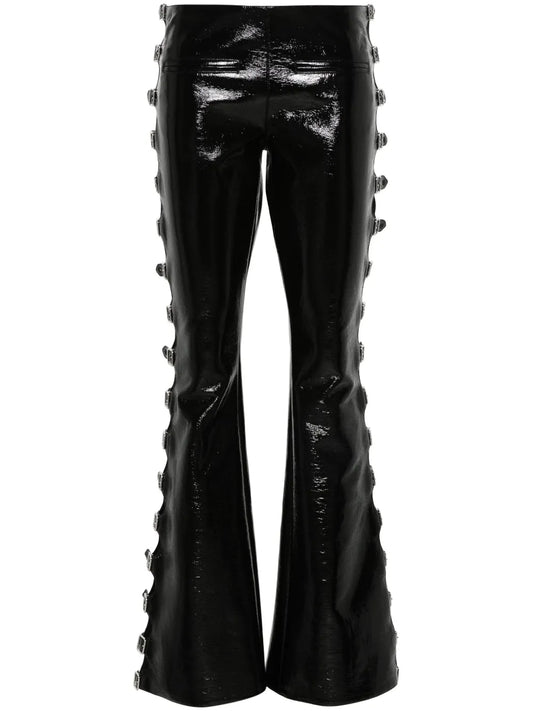 Patent-Finish Flared Trousers