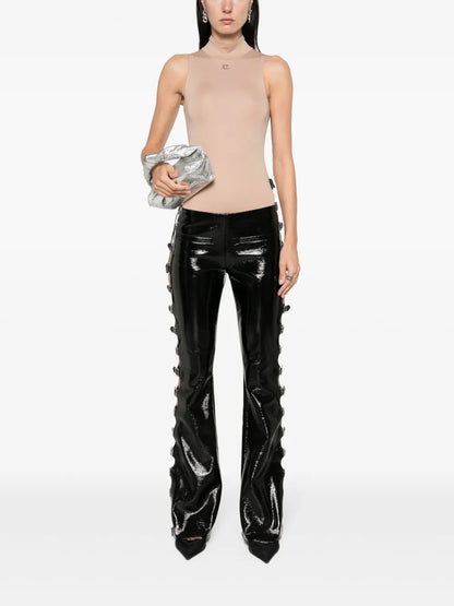 Patent-Finish Flared Trousers