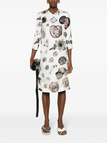 Floral Collage-Print Silk Dress
