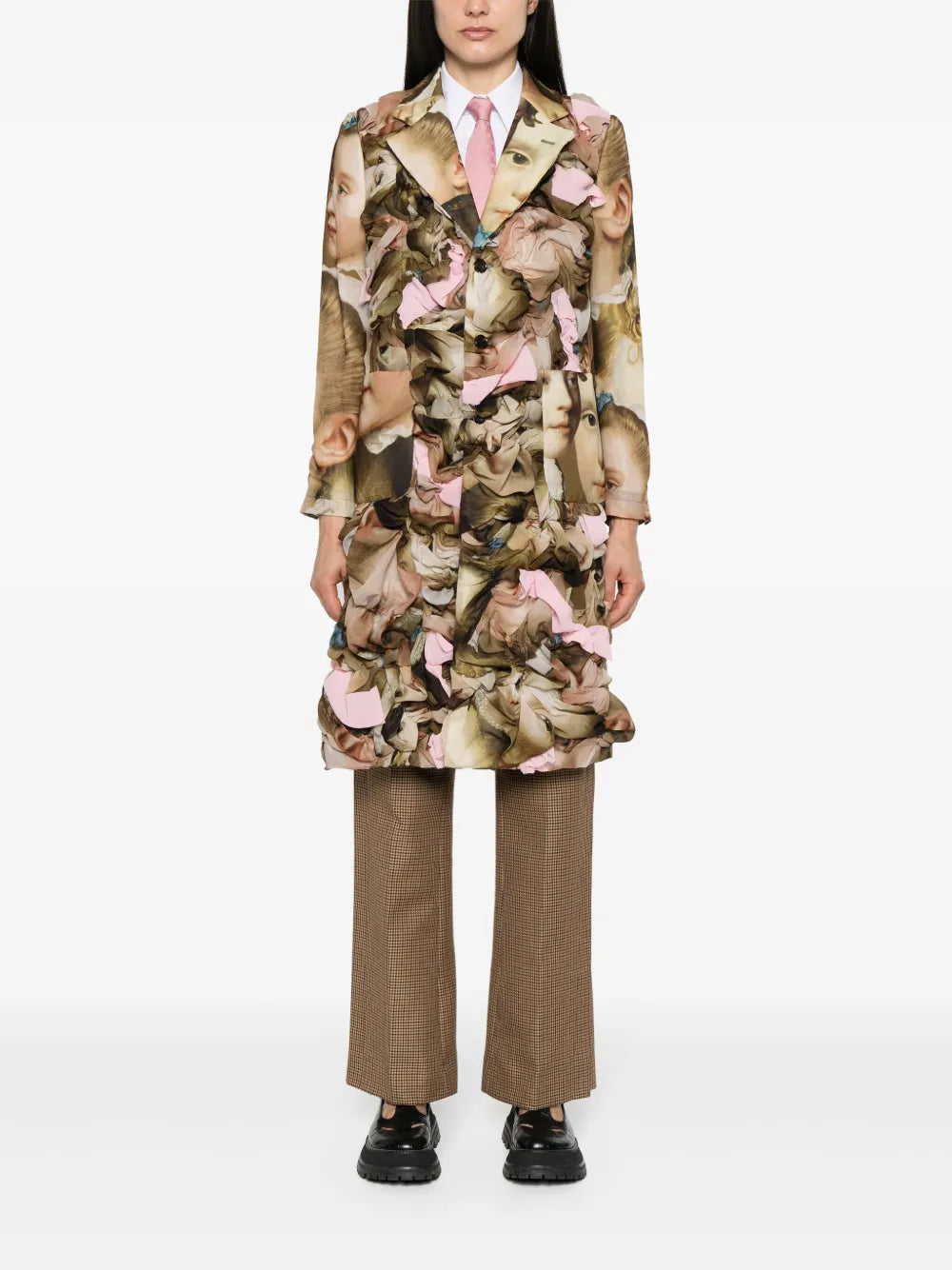 Renaissance-Print Ruched Midi Coat