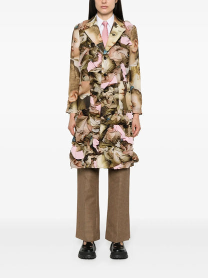 Renaissance-Print Ruched Midi Coat