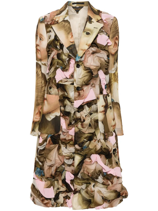 Renaissance-Print Ruched Midi Coat