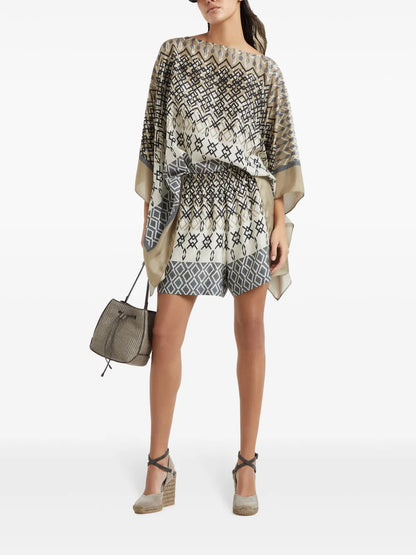 Geometric-Pattern Silk Shorts