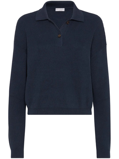 Ribbed-Knit Cotton Polo Shirt