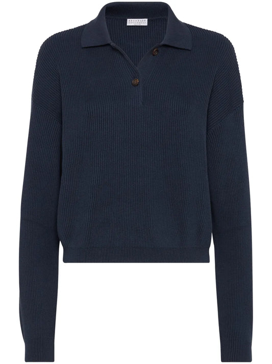 Ribbed-Knit Cotton Polo Shirt