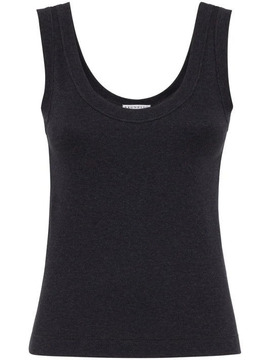 Monili-Embellished Ribbed Tank Top