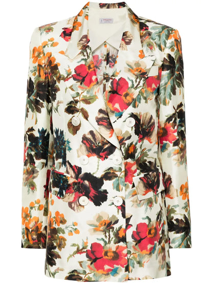 Floral-Print Silk Blazer
