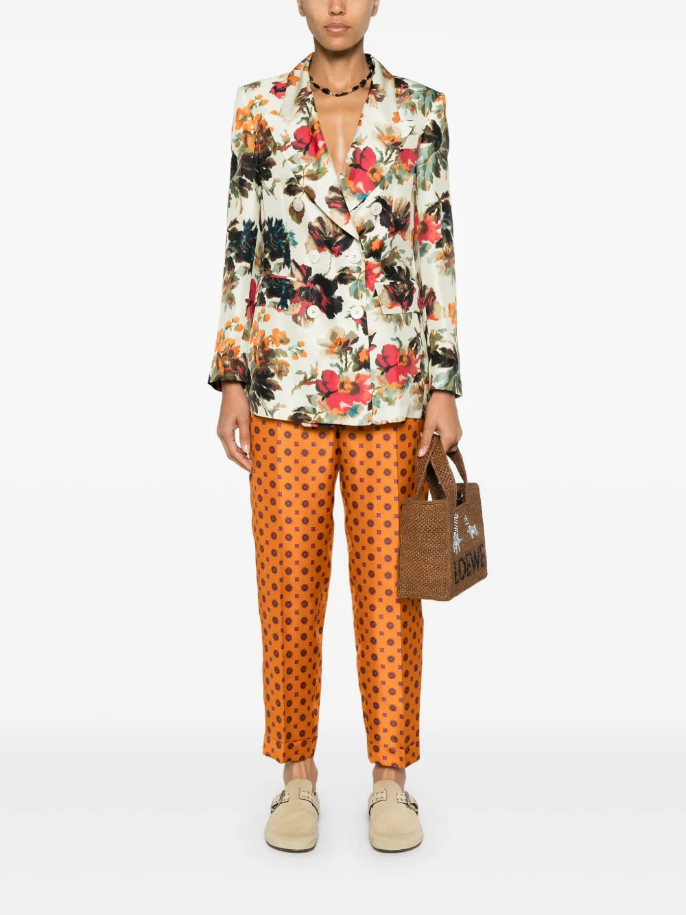 Floral-Print Silk Blazer