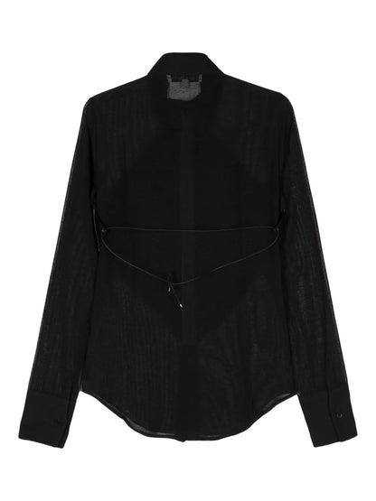 Contrasting-Panels Semi-Sheer Shirt