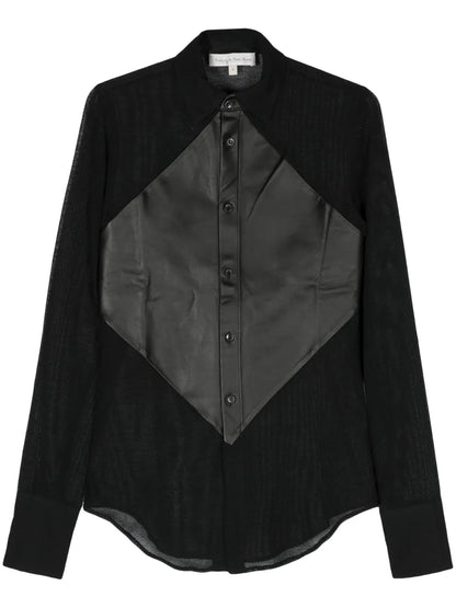 Contrasting-Panels Semi-Sheer Shirt