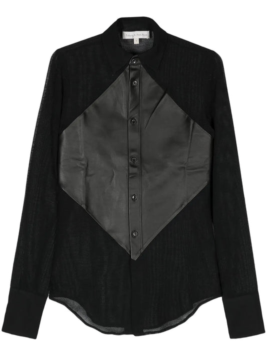 Contrasting-Panels Semi-Sheer Shirt