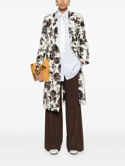 Floral-Print Silk Coat