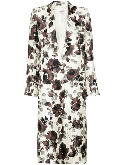 Floral-Print Silk Coat