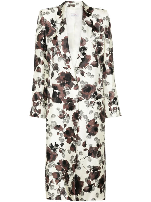 Floral-Print Silk Coat