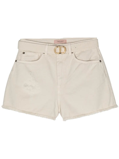 Frayed Belted Denim Shorts