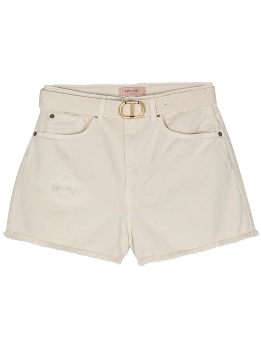 Frayed Belted Denim Shorts