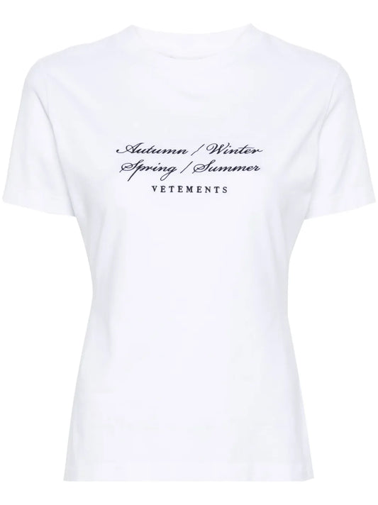 Slogan-Embroidered Cotton T-Shirt