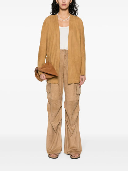 Open-Front Suede Cardigan