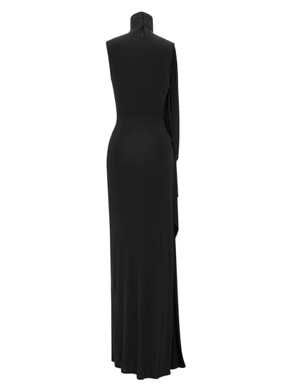 Draped-Design High-Neck Dress