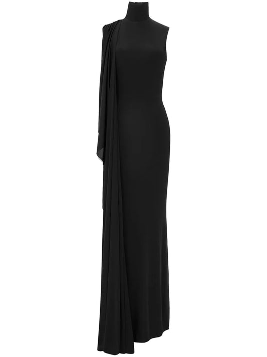 Draped-Design High-Neck Dress