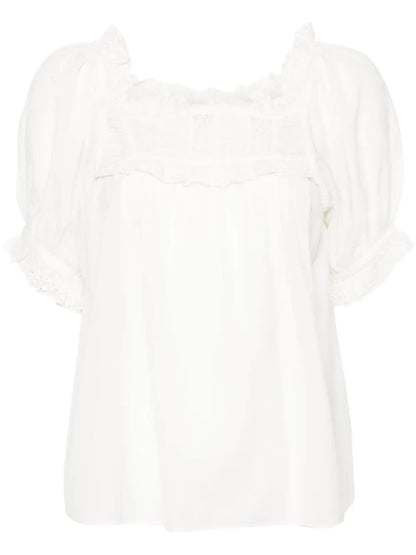 Lace-Detailed Puff-Sleeve Blouse
