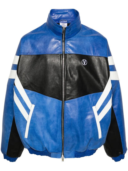 Logo-Embroidered Leather Jacket