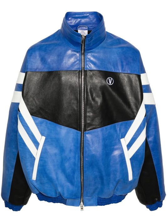 Logo-Embroidered Leather Jacket