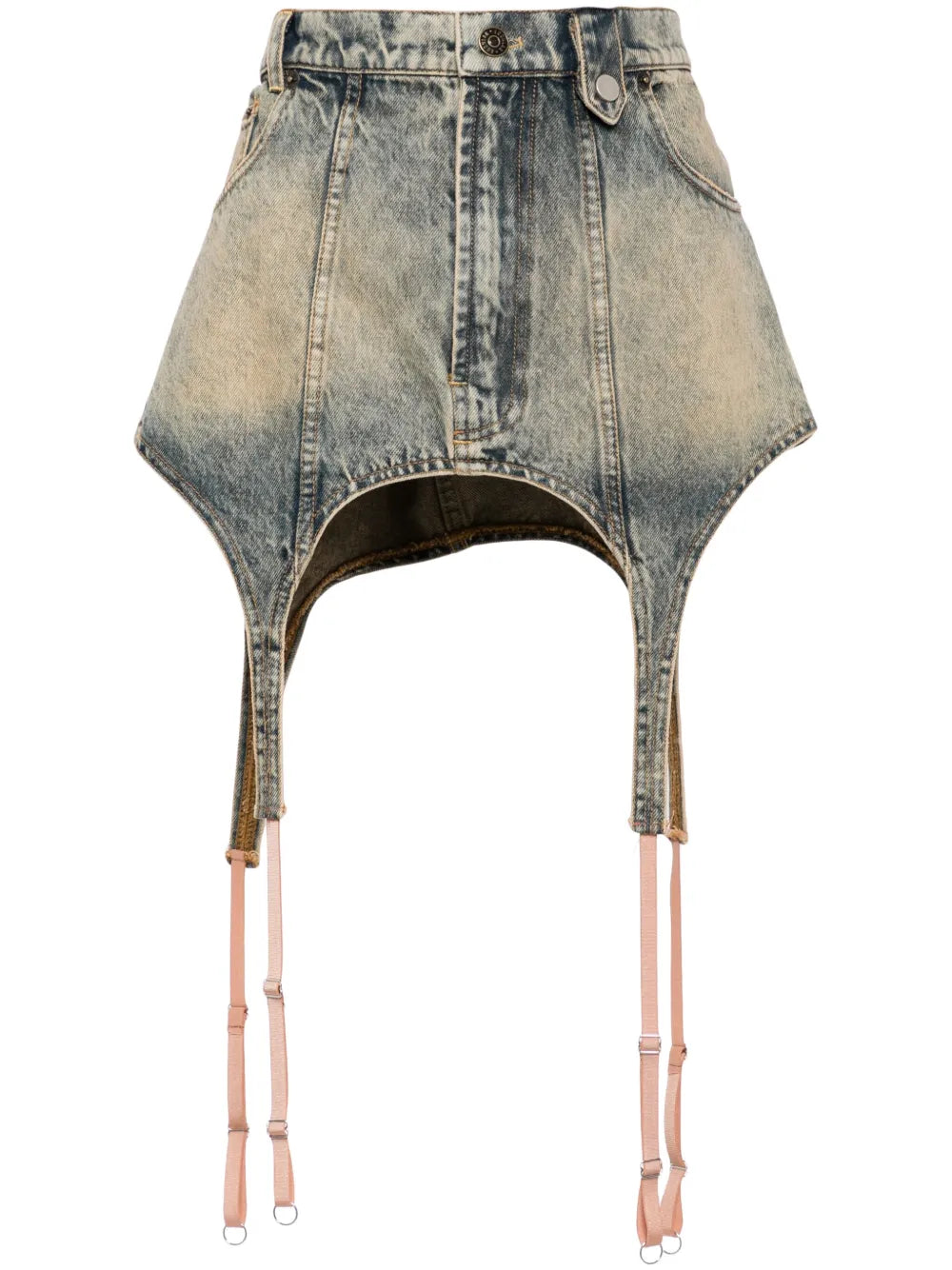 Garter-Detail Denim Mini Skirt