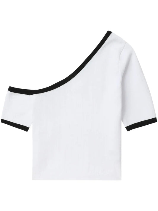 Contrasting-Trim One-Shoulder Top