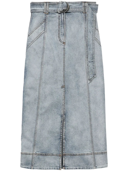 Two-Tone Midi Denim Skirt